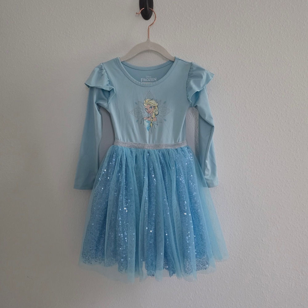 Disney Frozen Elsa Tutu Dress size 2T Light Blue Long Sleeve Sequin Tulle